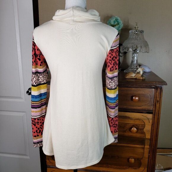 Soft Cream Button Mock Turtleneck Sweater Top womens S Small Blouse Pullover - Picture 5 of 8